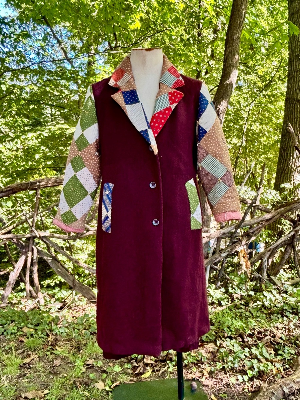 Upcycled wool and Quilt coat